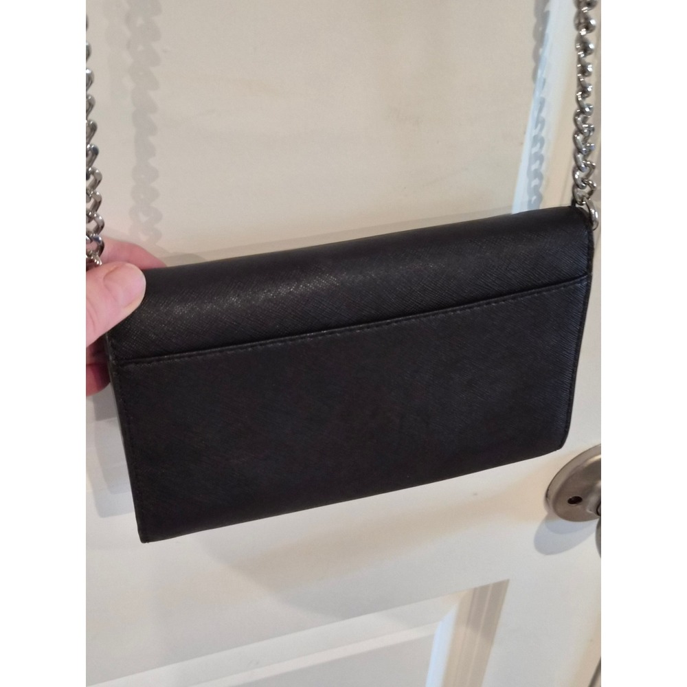 Michael Kors Black Saffiano Leather Crossbody Bag Silver Chain Strap - Picture 4 of 11